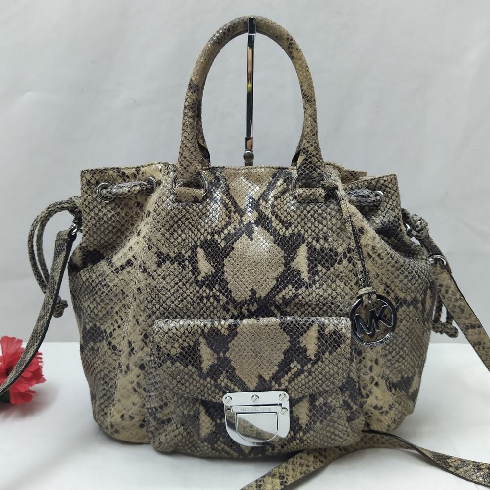 Michael Kors Gray Leather Python Embossed Pushloc… - image 1
